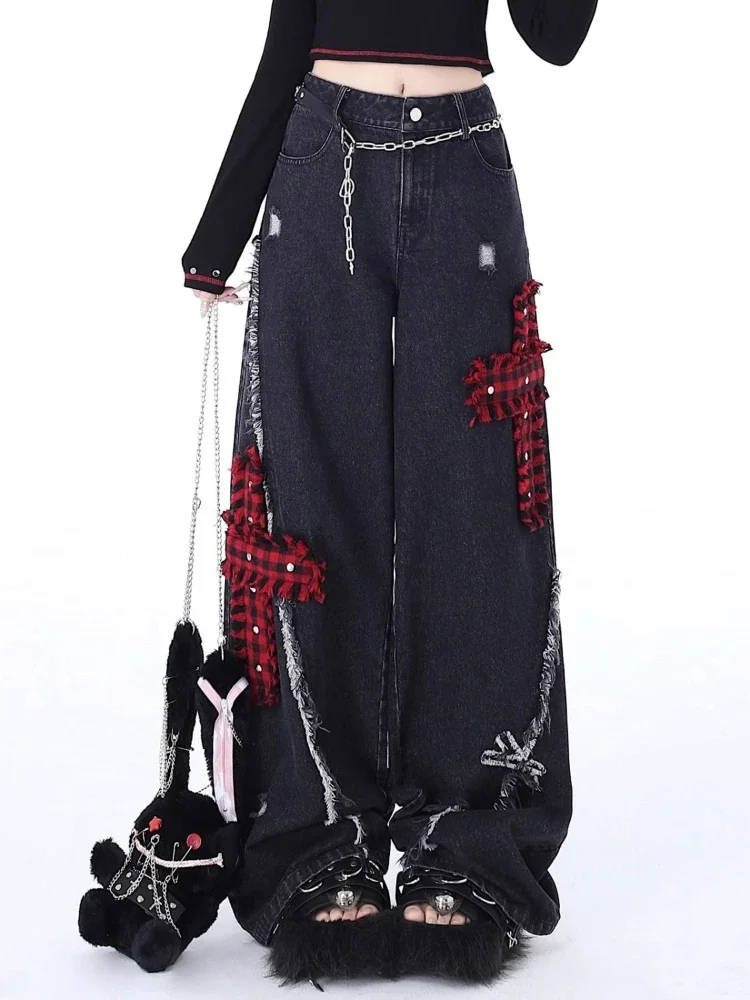 ADAgirl Punk Cross Широкие джинсы Женская уличная одежда Винтаж Свободные черные джинсовые брюки с высокой талией Y2k Модные прямые брюки
ADAgirl Punk Cross Широкие джинсы Женская уличная одежда Винтаж Свободные черные джинсовые брюки с высокой талией Y2k Модные прямые брюки