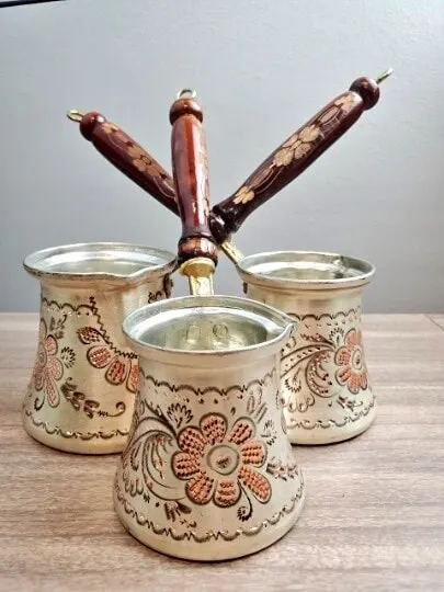 COOKING COFFEE DRINK WITH AWESOME COLOR 3 sets turkish traditional hand forged stove top copper coffee pot, Greek I
COOKING COFFEE DRINK WITH AWESOME COLOR 3 sets turkish traditional hand forged stove top copper coffee pot, Greek I