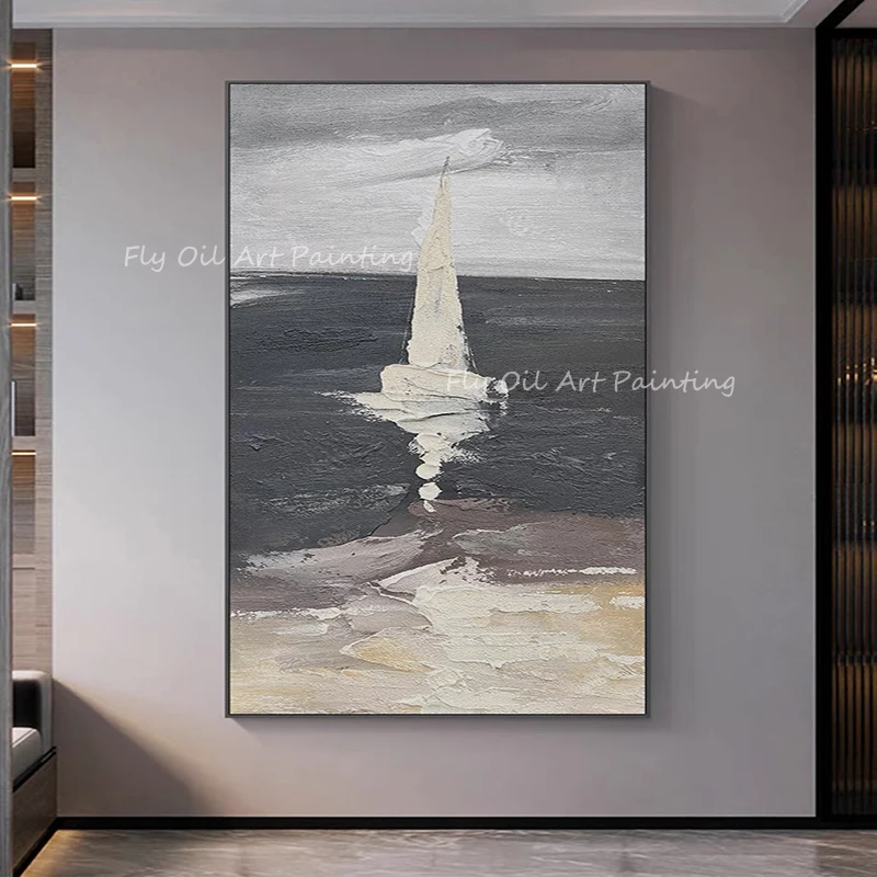 Simple Ocean Sea Grey Canvas with Sailboat Large Size 100% Handpainted oil painting for office living room decoration gift
Simple Ocean Sea Grey Canvas with Sailboat Large Size 100% Handpainted oil painting for office living room decoration gift