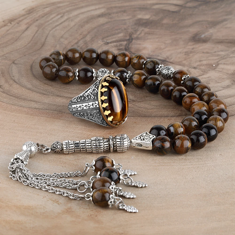 Tiger's Eye 925 Sterling Silver Ottoman Rings and Rosary Tasbih for Men Handmade Male Fashion Ring Brachelet Gift 33 Beads Prayer Islamic
Tiger's Eye 925 Sterling Silver Ottoman Rings and Rosary Tasbih for Men Handmade Male Fashion Ring Brachelet Gift 33 Beads Prayer Islamic
