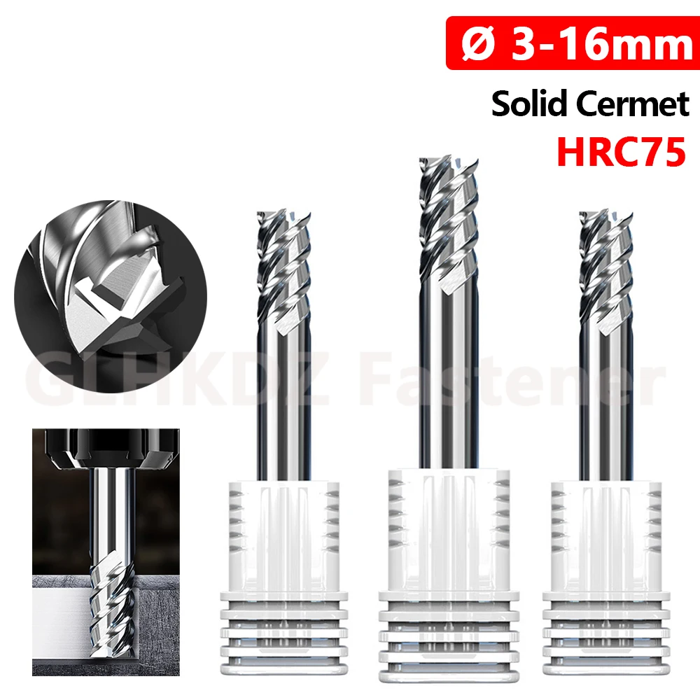 Ø 3/4/5/6/8/10/12/16mm Solid Cermet 4 Flutes Spiral Router Bit End Mill CNC Milling Cutter HRC75 For Metal Cast Iron Super Hard
Ø 3/4/5/6/8/10/12/16mm Solid Cermet 4 Flutes Spiral Router Bit End Mill CNC Milling Cutter HRC75 For Metal Cast Iron Super Hard