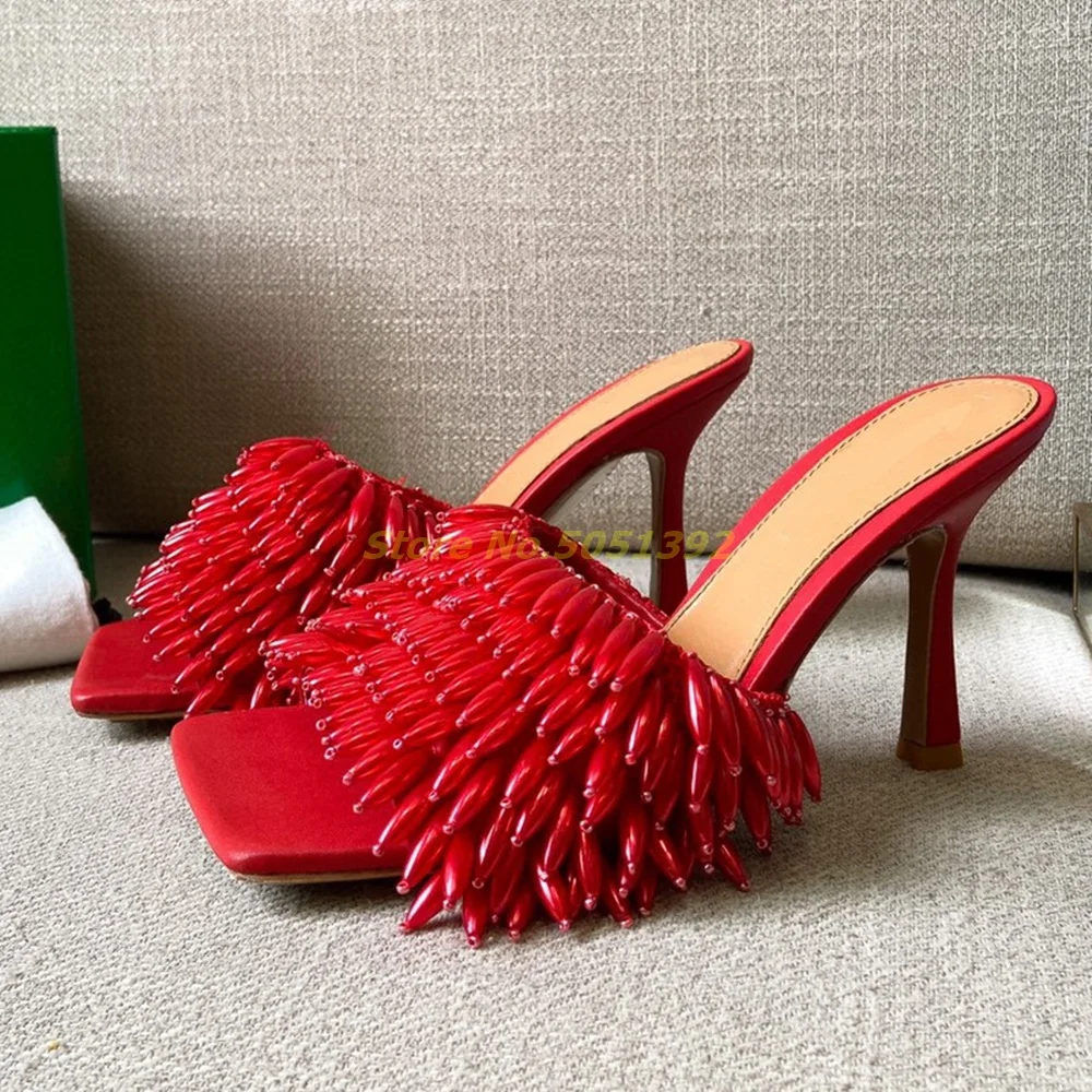 Novelty Newest Slides Red Tassel Square Toe Thin High Heel Runway Slippers Women Designer High Thin Heel Shoes
Novelty Newest Slides Red Tassel Square Toe Thin High Heel Runway Slippers Women Designer High Thin Heel Shoes