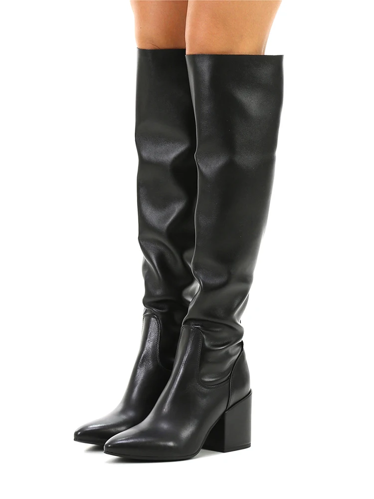 Nero Matte Leather Thigh High Boots Chunky Heel Size 10 Winter Women Long Boots Elegant Pointy Toe footwear Shoes Casual
Nero Matte Leather Thigh High Boots Chunky Heel Size 10 Winter Women Long Boots Elegant Pointy Toe footwear Shoes Casual