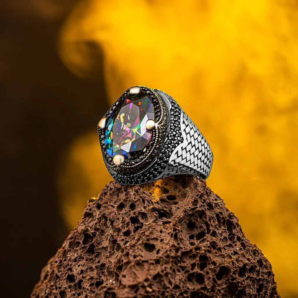 925 Sterling Silver Mini Zircon Stone Decorated Mystic Topaz Stone Authentic Retro Men's Ring
925 Sterling Silver Mini Zircon Stone Decorated Mystic Topaz Stone Authentic Retro Men's Ring