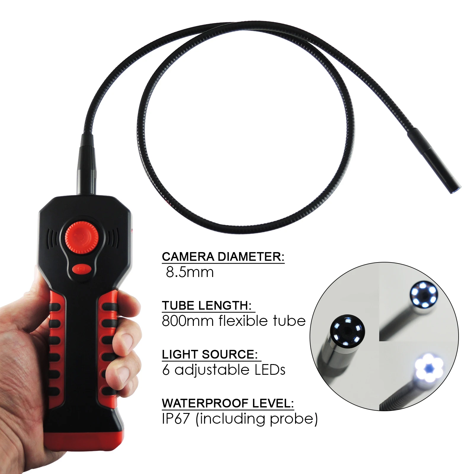 Industrial Endoscope Inspection 8.5mm HD WIFI 6 LED Tube IP67 iPhone iPad iOS Android Windows Waterproof 20M Wifi Range
Industrial Endoscope Inspection 8.5mm HD WIFI 6 LED Tube IP67 iPhone iPad iOS Android Windows Waterproof 20M Wifi Range