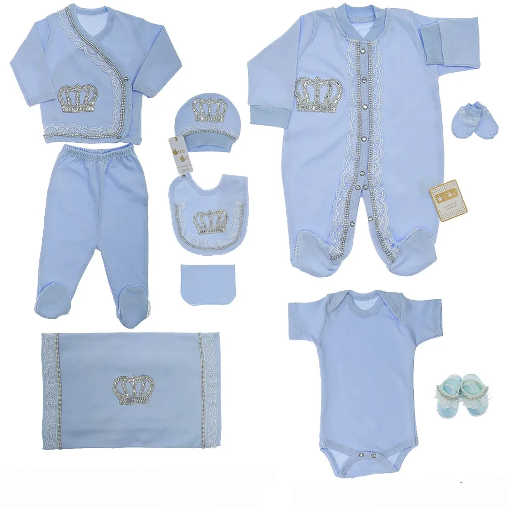 Newborn Blue king crown baby boy prince suit 10pcs newborn babies boys clothing necessity set cotton fabric baby sets
Newborn Blue king crown baby boy prince suit 10pcs newborn babies boys clothing necessity set cotton fabric baby sets