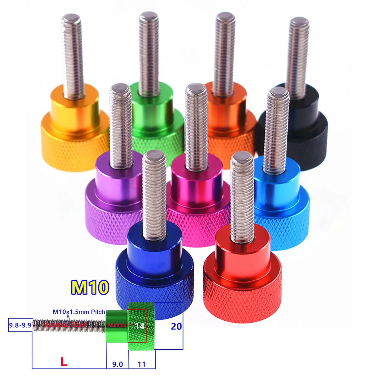1Pcs M10 Anodized Aluminum High Step Thumbscrew 20x11mm Big Knurled Head Hand Tighten Screw Stainless Steel Thread 6-100mm
1Pcs M10 Anodized Aluminum High Step Thumbscrew 20x11mm Big Knurled Head Hand Tighten Screw Stainless Steel Thread 6-100mm