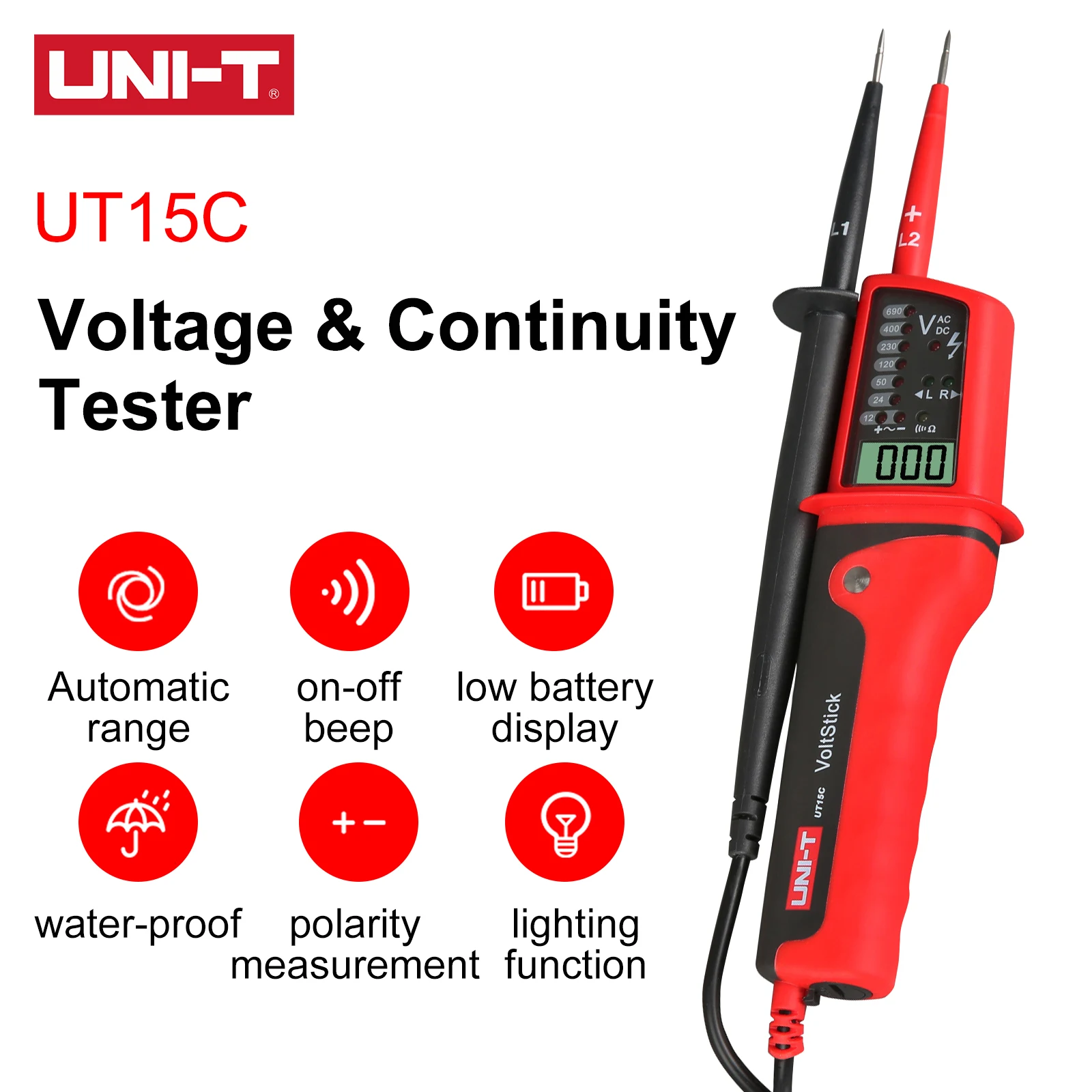 UNI-T UT15C UT15B Waterproof Digital LCD AC DC Voltage Continuity Circuit Tester TS DE shipping
UNI-T UT15C UT15B Waterproof Digital LCD AC DC Voltage Continuity Circuit Tester TS DE shipping