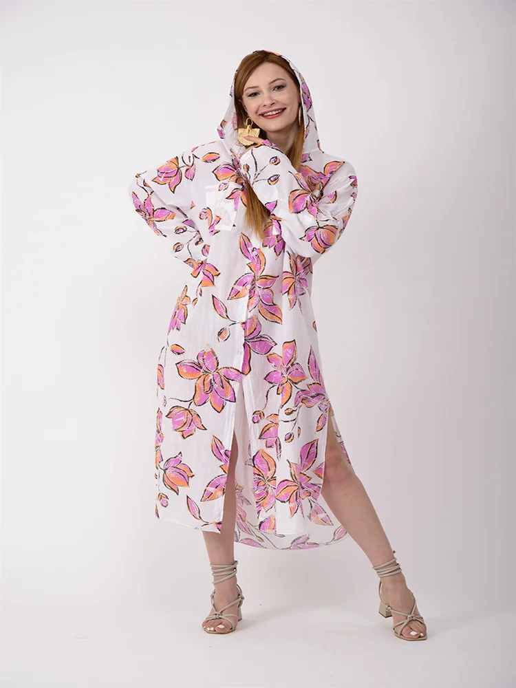 Leaf Patterned Hooded Linen Fabric Long Shirt Dress 2022 New Fashion Women's Summer Wear
Leaf Patterned Hooded Linen Fabric Long Shirt Dress 2022 New Fashion Women's Summer Wear