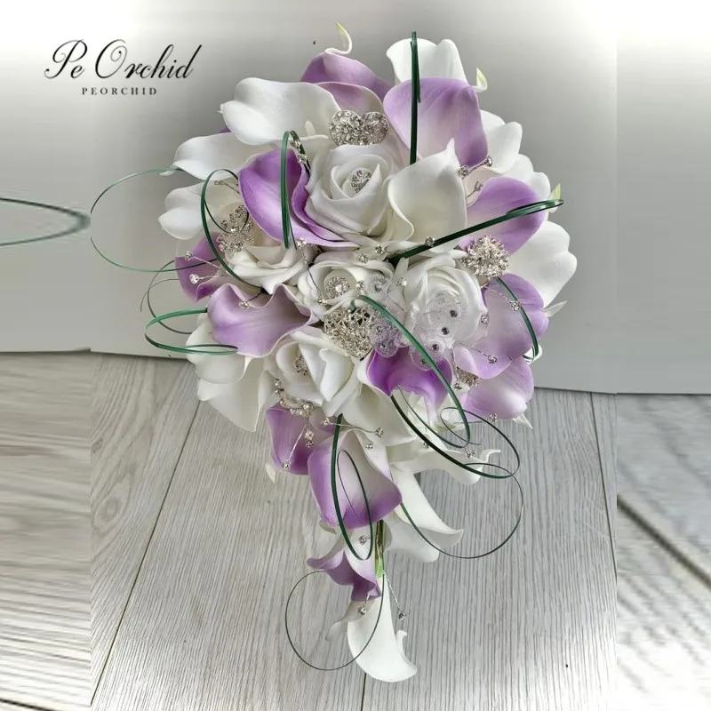 PEORCHID Artificial Wedding Flowers Teardrop Brooch Bouquet Lilac White&Calla Lily Roses Real Touch Cascade Bridal Bouquet
PEORCHID Artificial Wedding Flowers Teardrop Brooch Bouquet Lilac White&Calla Lily Roses Real Touch Cascade Bridal Bouquet