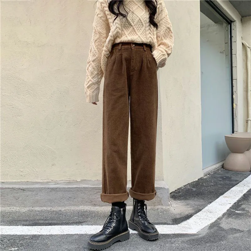 New 2021 women's spring corduroy pants high waist autumn retro Korean wide leg pants elegant waist wide loose cotton streetwear
New 2021 women's spring corduroy pants high waist autumn retro Korean wide leg pants elegant waist wide loose cotton streetwear