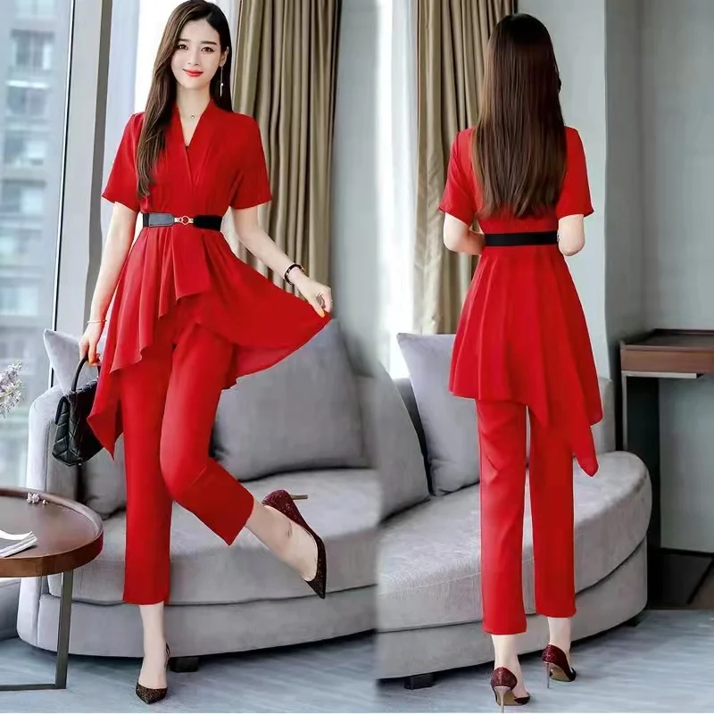 Fashion Suit Women's Chiffon Summer Dress Women's New Women's Two-piece Trousers Suit Women
Fashion Suit Women's Chiffon Summer Dress Women's New Women's Two-piece Trousers Suit Women