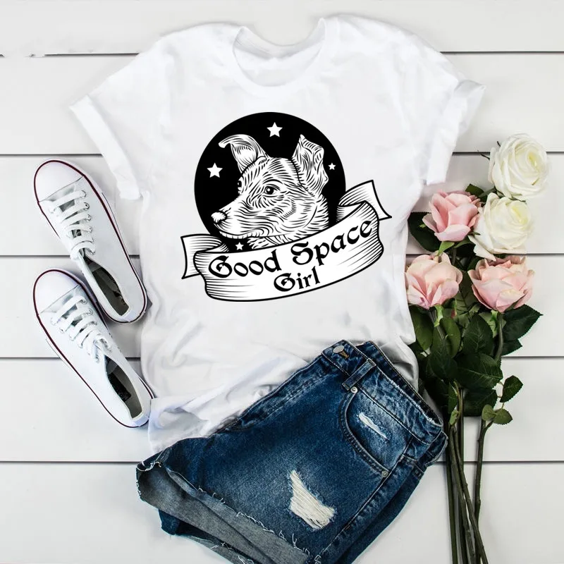 90s Women Casual Cartoon Good Space Girl Short Sleeve Summer Fashion Dog Clothes Print Tshirt Female Tee Top Graphic T-shirt
90s Women Casual Cartoon Good Space Girl Short Sleeve Summer Fashion Dog Clothes Print Tshirt Female Tee Top Graphic T-shirt