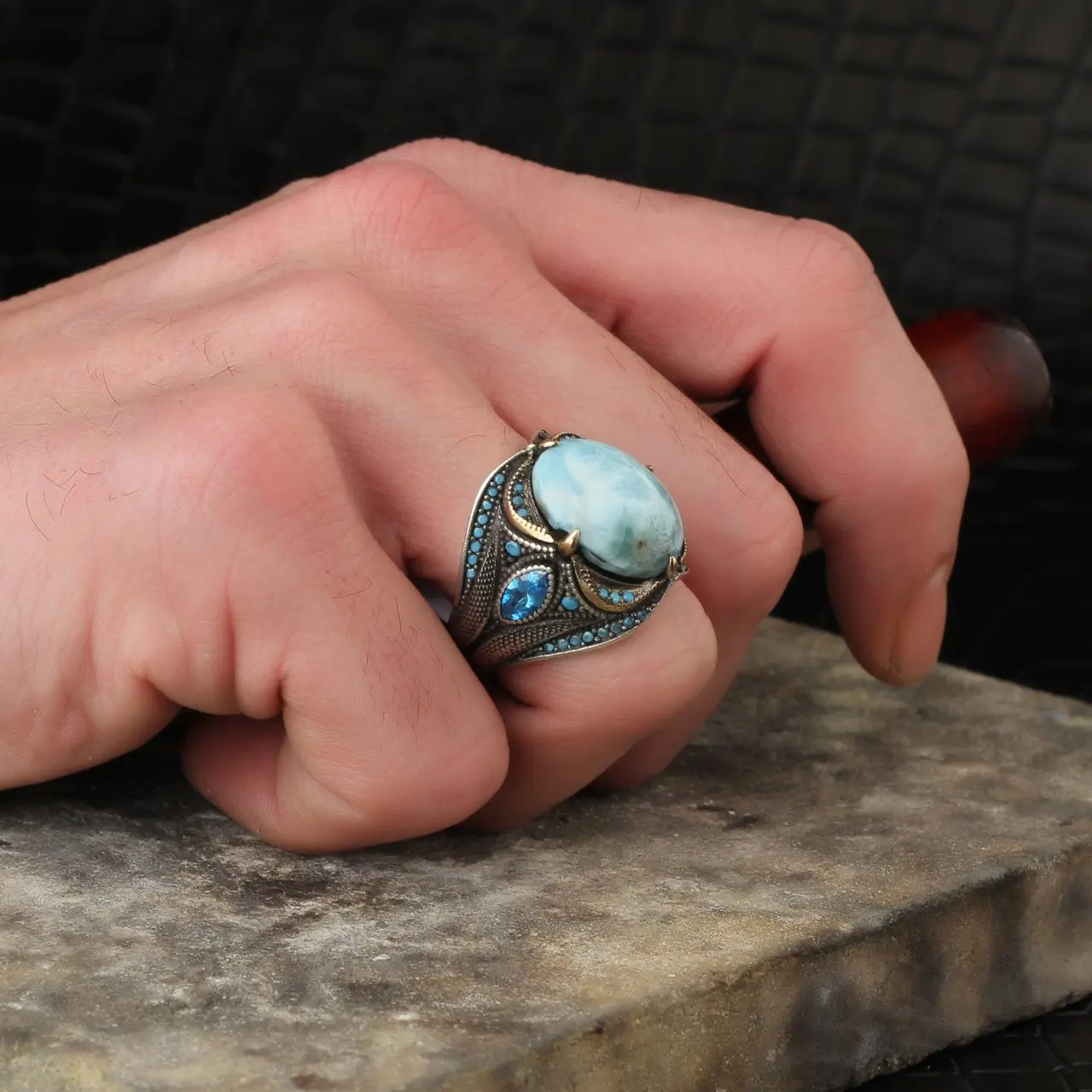 Free Shipping MEN 'S 925 Sterling Silver Ring, Larimar Stone, Real Natural Stone For Men, Gift Jewelry, made in Turkey Fashion Accessory
Free Shipping MEN 'S 925 Sterling Silver Ring, Larimar Stone, Real Natural Stone For Men, Gift Jewelry, made in Turkey Fashion Accessory