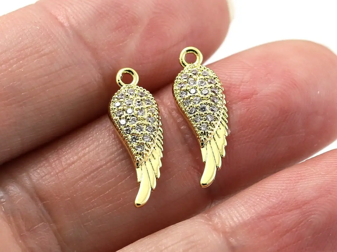 10pcs Angel Wing Charm, CZ Feather Earring Charms, Necklace Pendant, Earring Findings, Real Gold Plated, Jewelry Making G024 
10pcs Angel Wing Charm, CZ Feather Earring Charms, Necklace Pendant, Earring Findings, Real Gold Plated, Jewelry Making G024