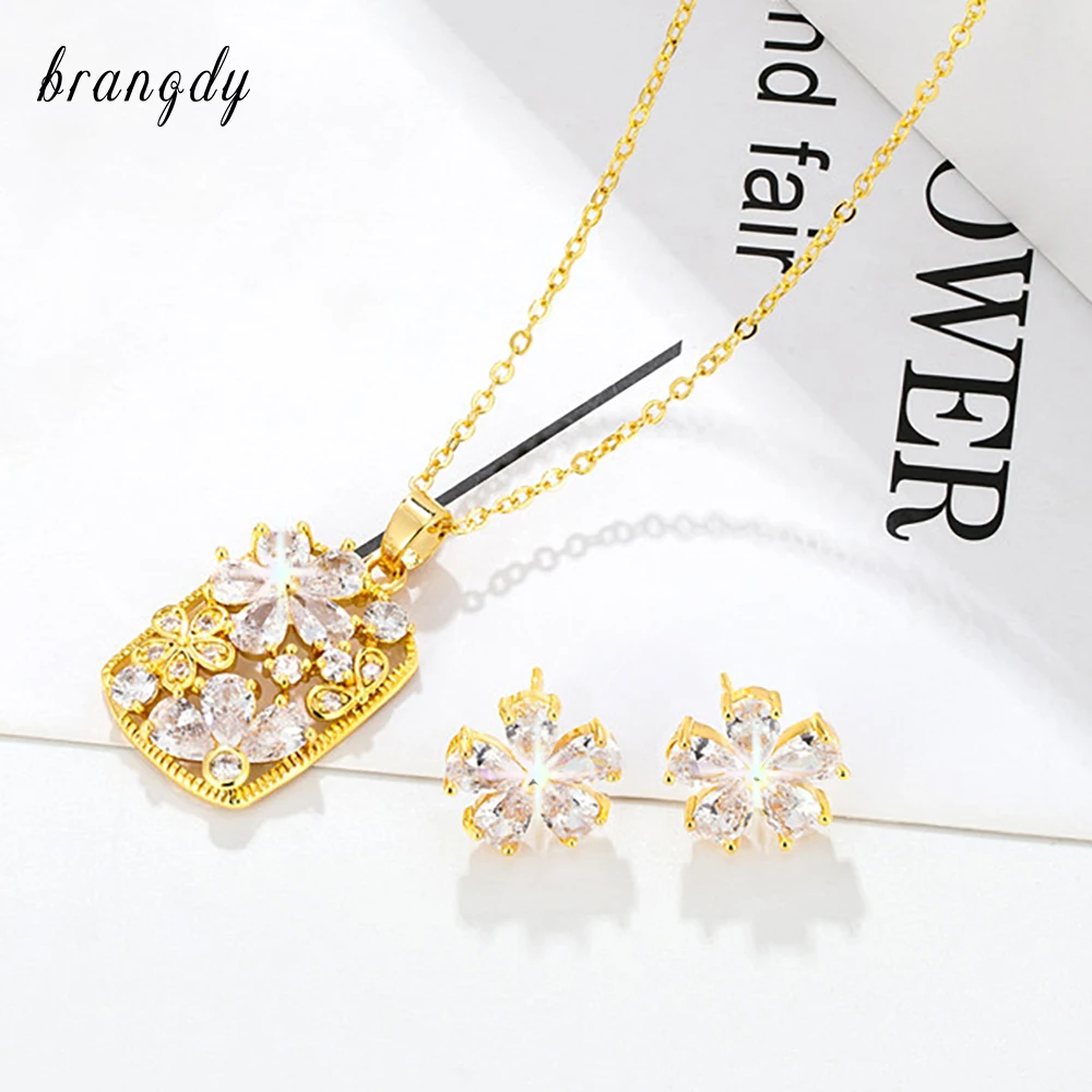 Best Selling Set Woman 2 Pieces Flower Real 24k Gold Plated Cubic Zircon Necklace Earrings 2022 Trend New Luxury Quality Jewelry
Best Selling Set Woman 2 Pieces Flower Real 24k Gold Plated Cubic Zircon Necklace Earrings 2022 Trend New Luxury Quality Jewelry