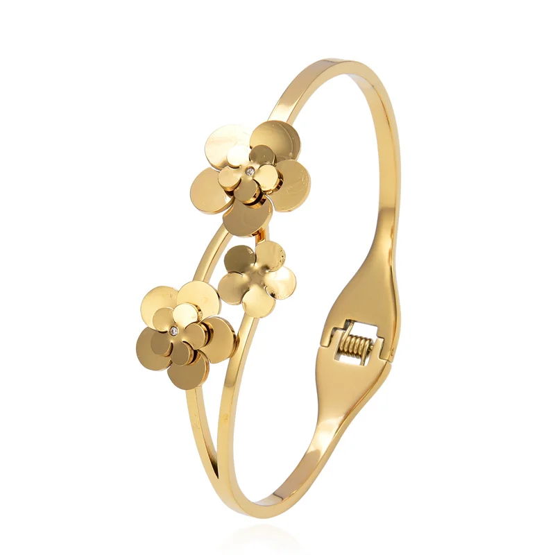 New Trendy Three Flowers Stainless Steel Bangles Bracelets For Women Girls Cubic Zirconia Cuff Bangle Fashion Bracelet Jewelry
New Trendy Three Flowers Stainless Steel Bangles Bracelets For Women Girls Cubic Zirconia Cuff Bangle Fashion Bracelet Jewelry