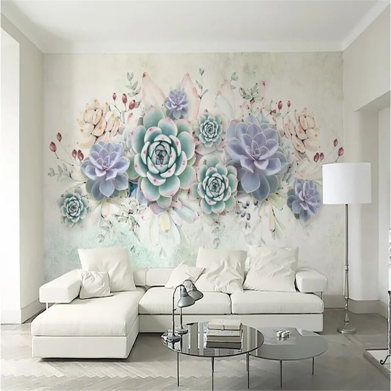 Fresh 3D succulents watercolor style TV background wall custom wallpaper mural decoration
Fresh 3D succulents watercolor style TV background wall custom wallpaper mural decoration