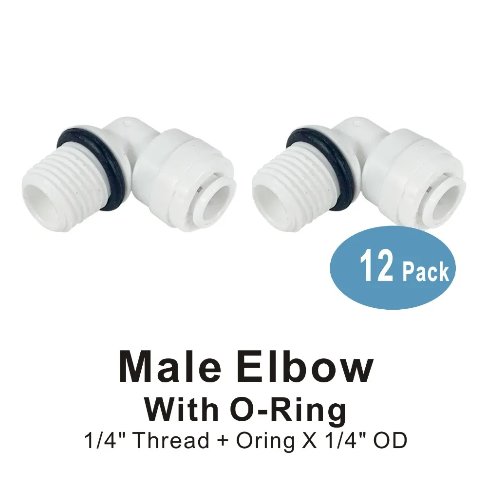 Male Elbow Connector 1/4" Thread x 1/4" OD Quick Connect Fitting Parts for Water Filters and RO Systems - 12PACK
Male Elbow Connector 1/4" Thread x 1/4" OD Quick Connect Fitting Parts for Water Filters and RO Systems - 12PACK
