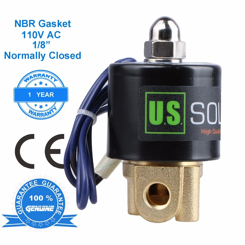 U.S. Solid 1/8" Brass Electric Solenoid Valve 110V AC NPT Thread Normally Closed Water, Air
U.S. Solid 1/8" Brass Electric Solenoid Valve 110V AC NPT Thread Normally Closed Water, Air