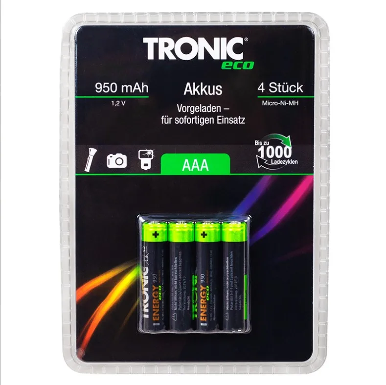 Tronic German Rechargeable Battery 4 Pieces, Rechargeable Battery, Recharge Accu, AAA, Slim Battery 950 mAh
Tronic German Rechargeable Battery 4 Pieces, Rechargeable Battery, Recharge Accu, AAA, Slim Battery 950 mAh