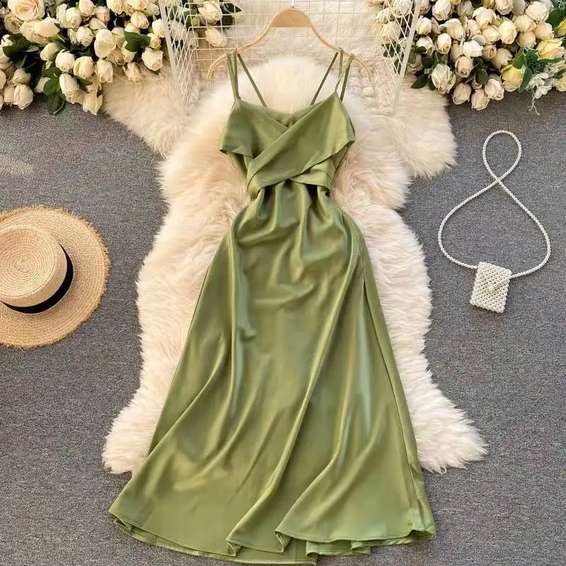 Summer Women Satin Slip Dress Backless Spaghetti Strap Bow Belted Elegant Vacation Sexy Satin V Neck Split Long Lady Vestido
Summer Women Satin Slip Dress Backless Spaghetti Strap Bow Belted Elegant Vacation Sexy Satin V Neck Split Long Lady Vestido