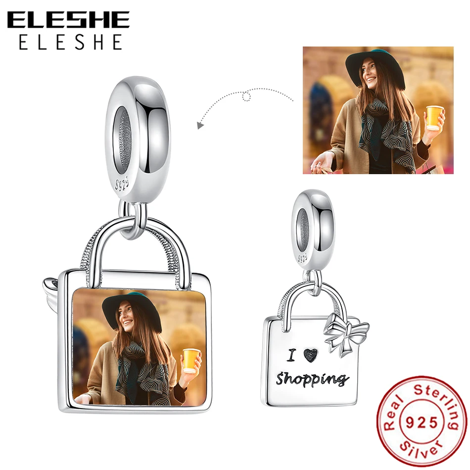 ELESHE 925 Sterling Silver I Love Shopping Bag Square Beads Custom Photo Charms Fit Bracelet Necklace DIY Women Jewelry
ELESHE 925 Sterling Silver I Love Shopping Bag Square Beads Custom Photo Charms Fit Bracelet Necklace DIY Women Jewelry
