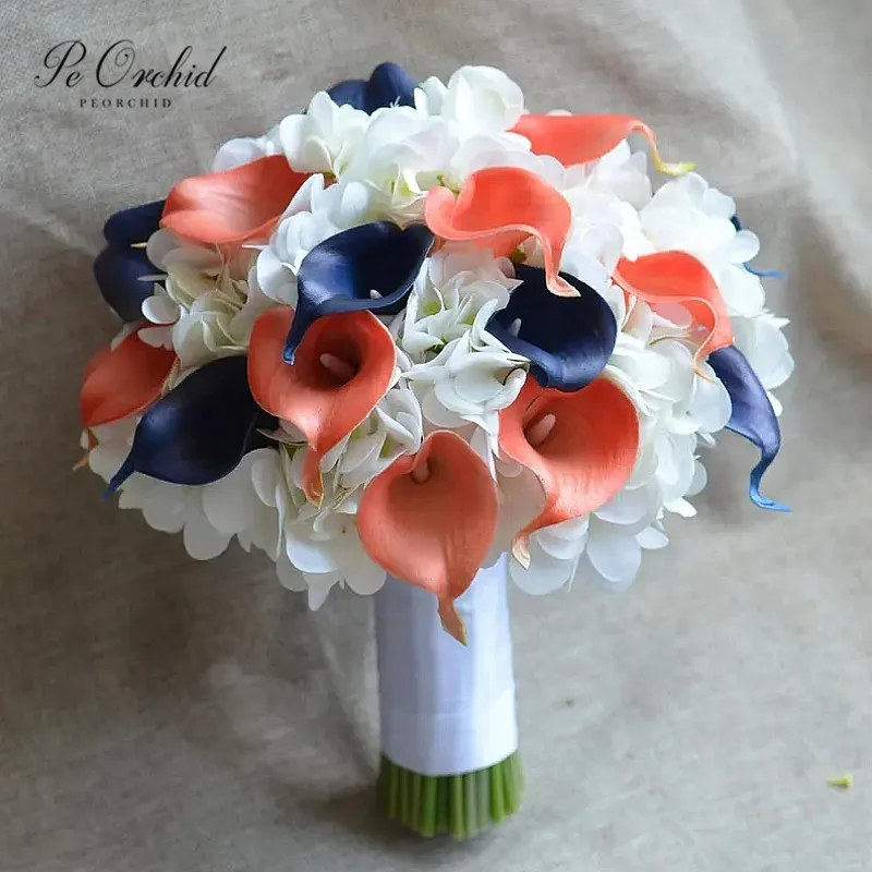 PEORCHID Coral Navy Bridal Bouquet For Bride Artificial Real Touch Calla Lilies Hydrangeas Bridesmaid Flower Wedding Bouquet
PEORCHID Coral Navy Bridal Bouquet For Bride Artificial Real Touch Calla Lilies Hydrangeas Bridesmaid Flower Wedding Bouquet