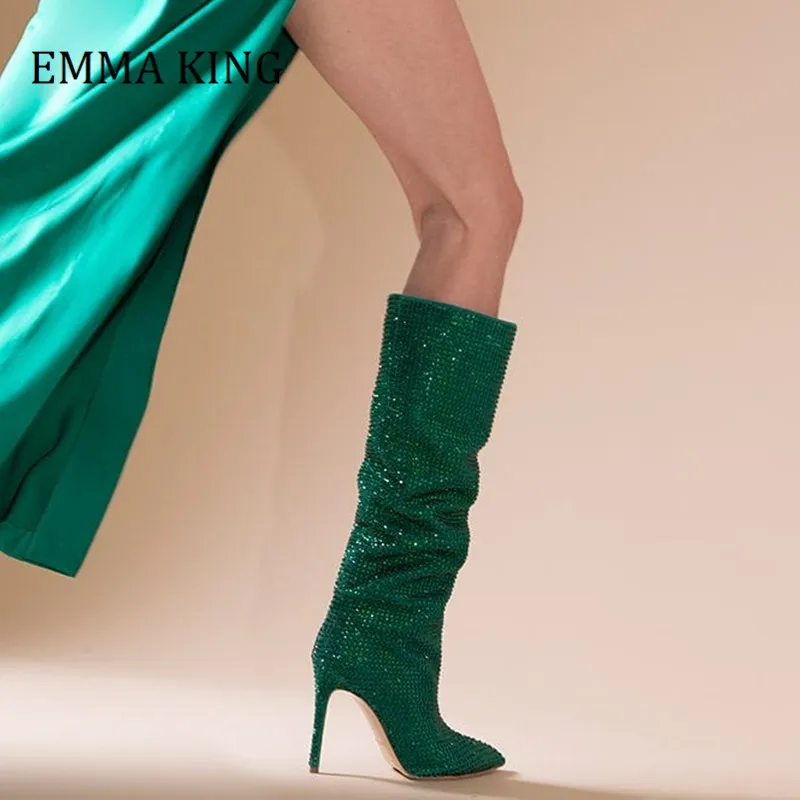 2021 Women Crystal Embellished Knee High Boots Sexy Point Toe Rhinestone Stiletto Heel Boots Bling Nightclub Party Dress Boots
2021 Women Crystal Embellished Knee High Boots Sexy Point Toe Rhinestone Stiletto Heel Boots Bling Nightclub Party Dress Boots
