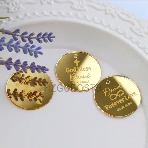 Étiquette Ronde Personnalisée en Acrylique Miroir, Souvenirs de ixde Mariage, Décoration de Table, Centres de Table, Cadeaux, 50 Pièces