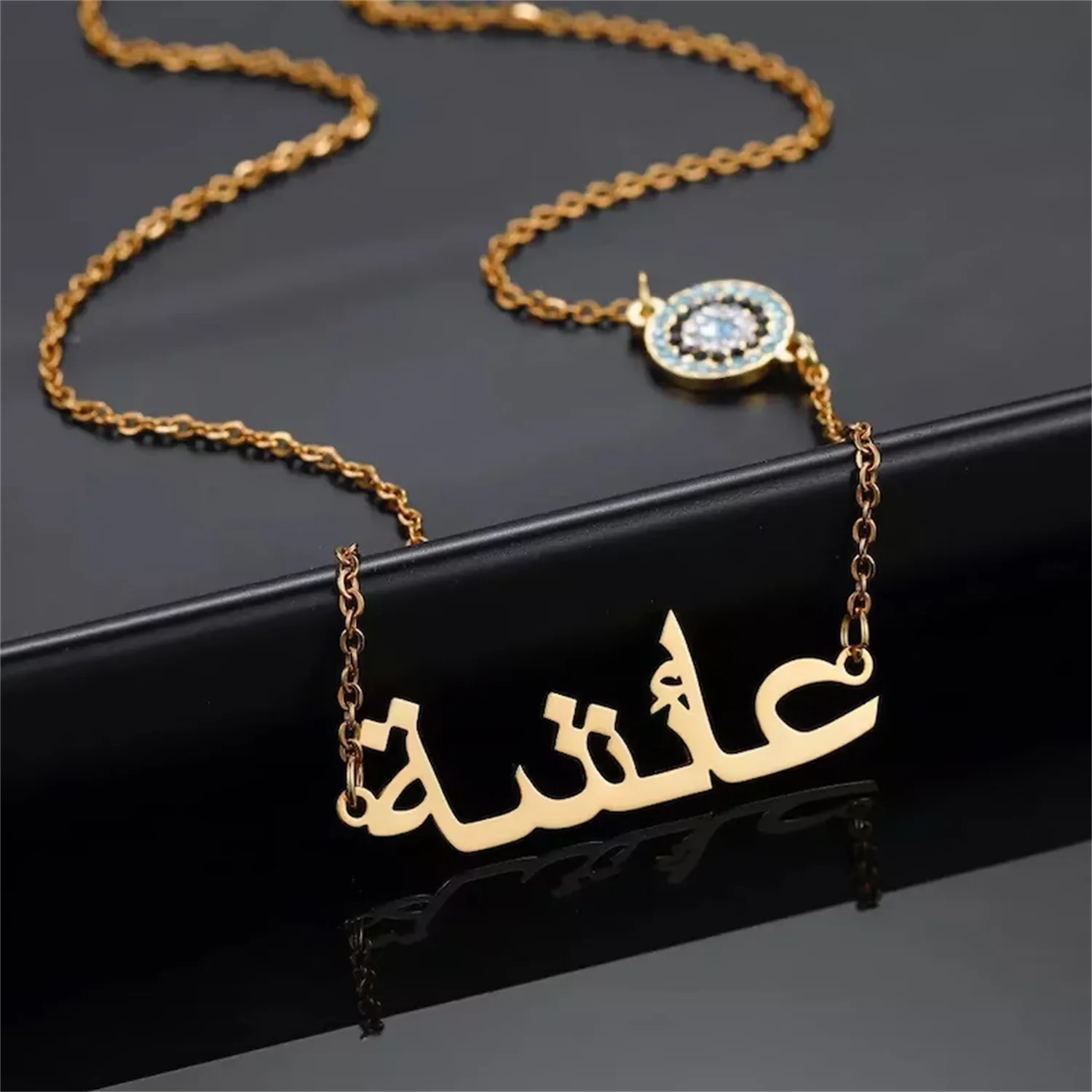 Custome Arabic Name Diamond Necklace Evil Eye Gold Chain Personalized Stainless Steel PendantJewelry Gift For Women
Custome Arabic Name Diamond Necklace Evil Eye Gold Chain Personalized Stainless Steel PendantJewelry Gift For Women