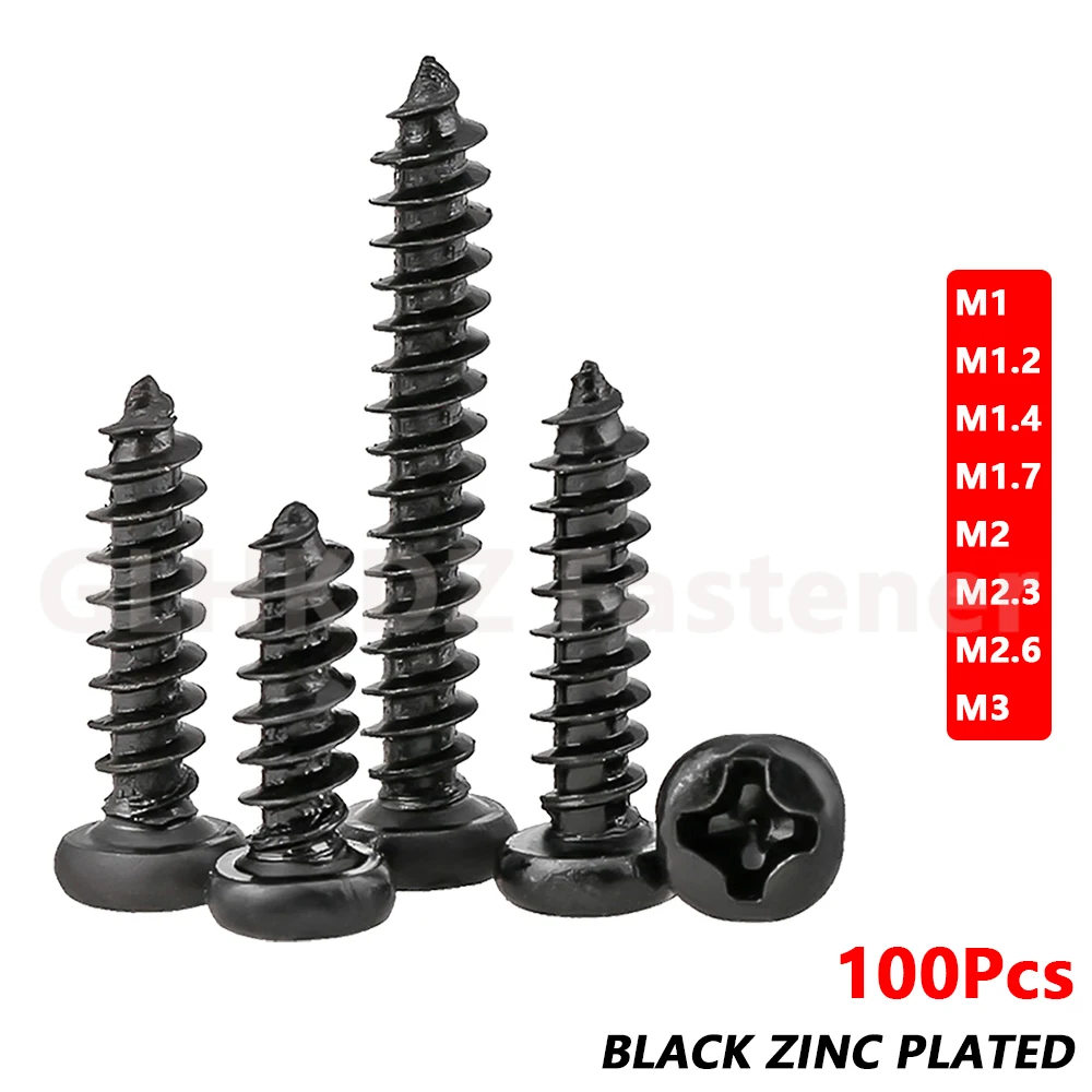 100pcs M1 M1.2 M1.4 M1.7 M2 M2.3 M2.6 M3 PA Pan Round Head Self Tapping Wood Screws Bolts Phillips Cross Black Zinc Plated Steel
100pcs M1 M1.2 M1.4 M1.7 M2 M2.3 M2.6 M3 PA Pan Round Head Self Tapping Wood Screws Bolts Phillips Cross Black Zinc Plated Steel
