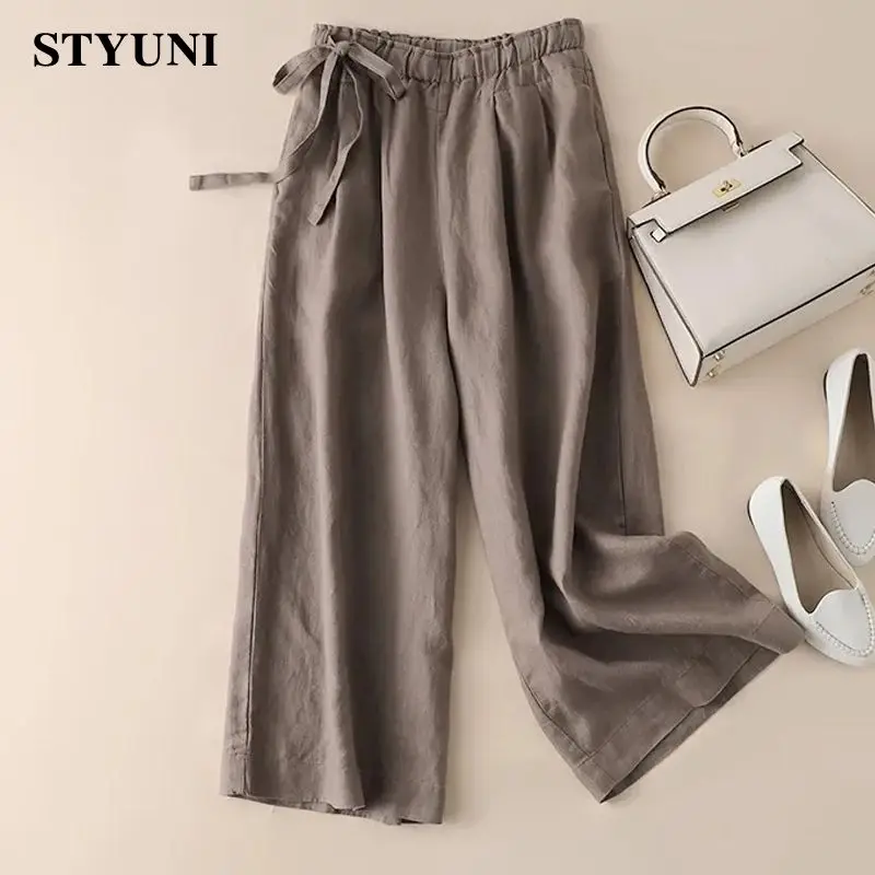 Khaki Bow Elastic High Waist Straight Pants 2022 Summer Casual Cotton Linen Lightweight Comfortable Ankle-Length Pants For Women
Khaki Bow Elastic High Waist Straight Pants 2022 Summer Casual Cotton Linen Lightweight Comfortable Ankle-Length Pants For Women