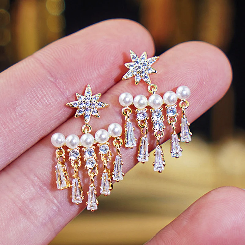 France Luxury Temperament Shine Sweet Earrings Flash Tassel Gold Plated Pearl Ear Stud Trendy Earrings Pendal Accessories Gift
France Luxury Temperament Shine Sweet Earrings Flash Tassel Gold Plated Pearl Ear Stud Trendy Earrings Pendal Accessories Gift