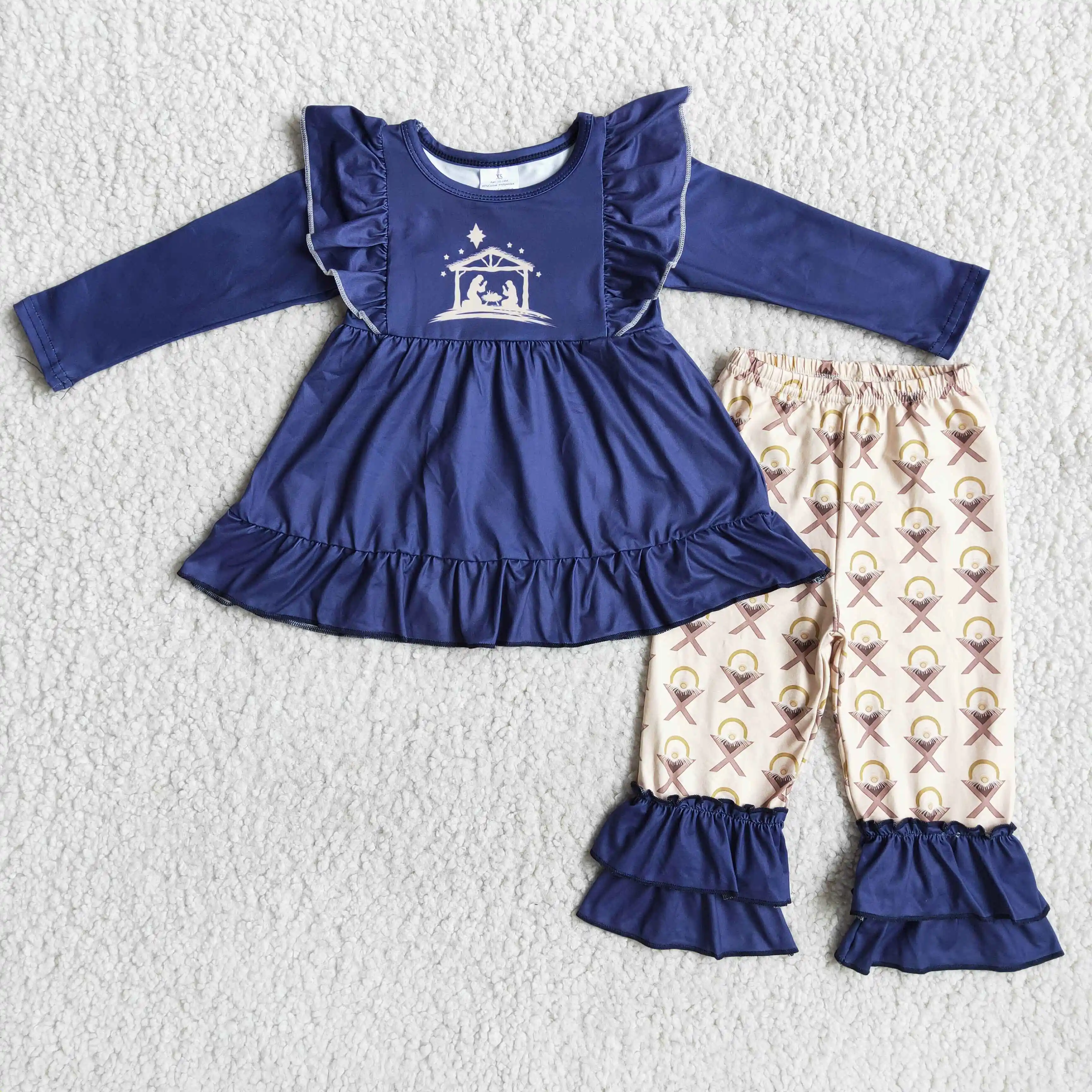 Easter style design girl long sleeve fluttering sleeve blue ruffled blouse double layer ruffled leggings kids boutique clothes
Easter style design girl long sleeve fluttering sleeve blue ruffled blouse double layer ruffled leggings kids boutique clothes