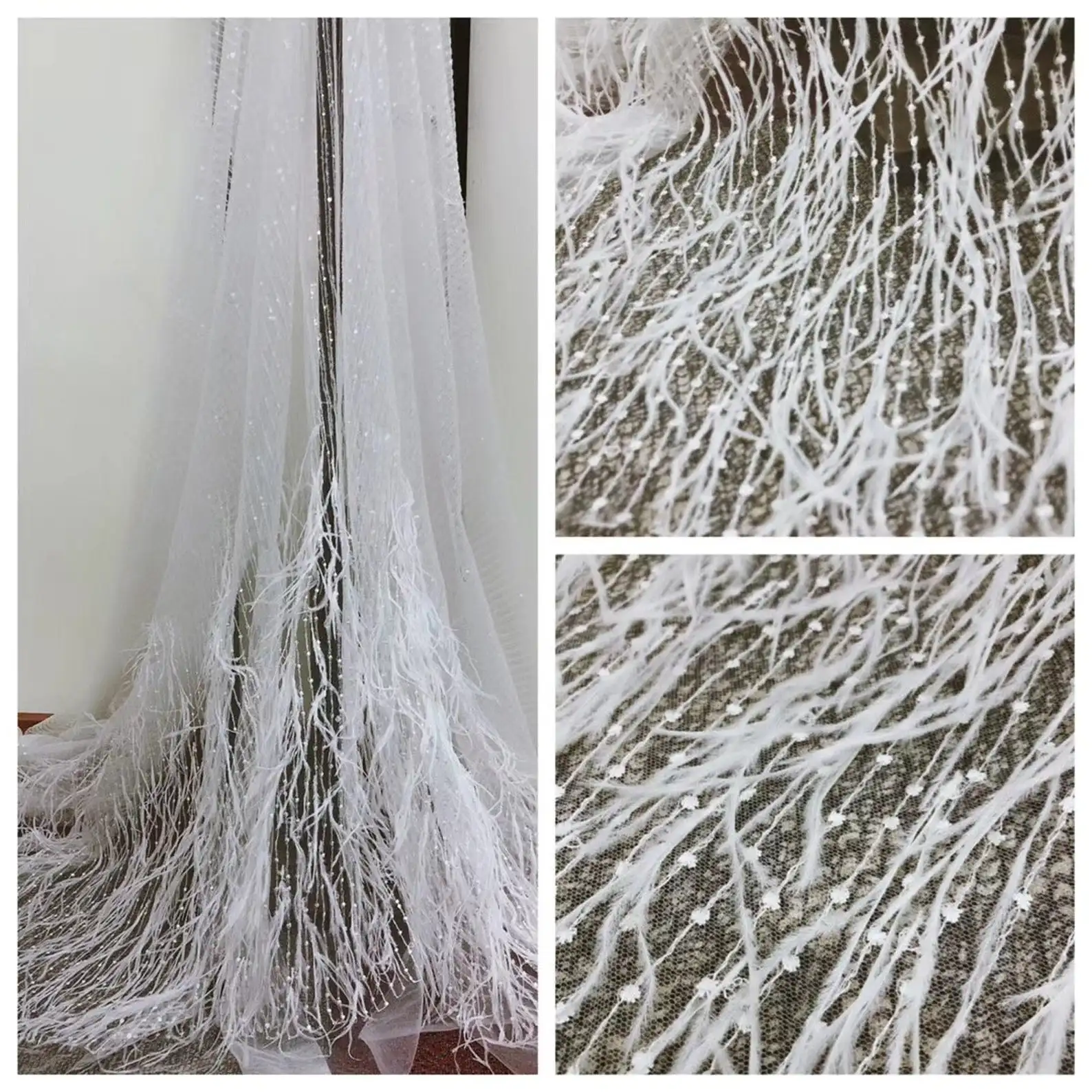 1 Yard Off White 3D Lace Fabric With Ostrich Feather, French Heavy Bead Lace Fabric For Haute Couture Dress
1 Yard Off White 3D Lace Fabric With Ostrich Feather, French Heavy Bead Lace Fabric For Haute Couture Dress