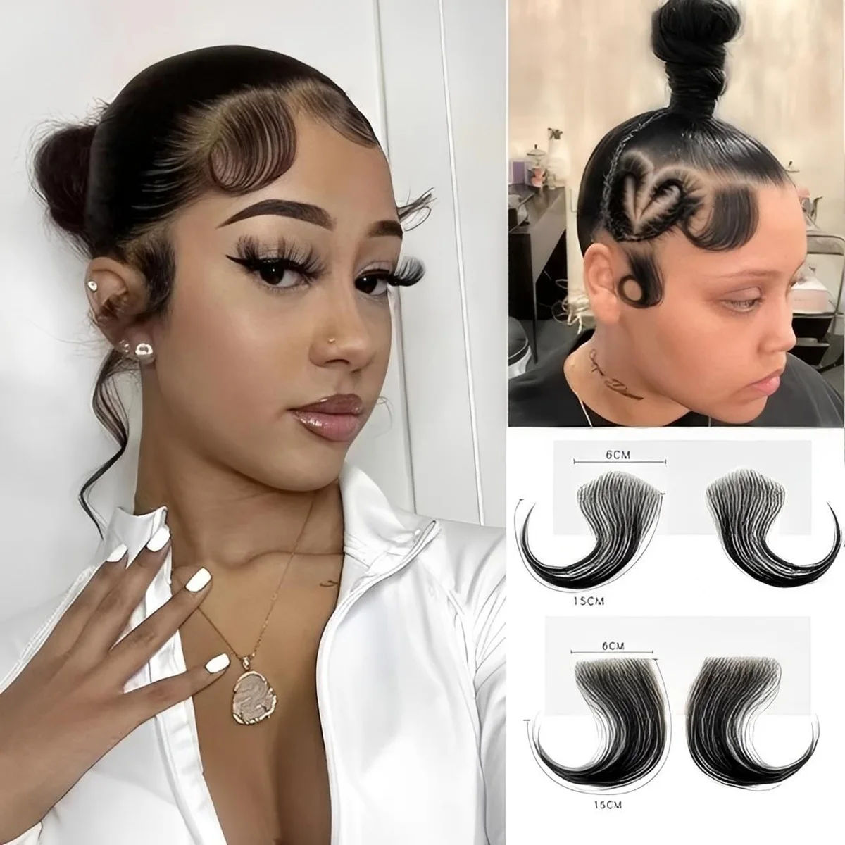 

100% Human Hair Edge Stripes Transparent Lace Base Baby Hair Strips Natural Black Hair Patches Extensions Natural & Reusable