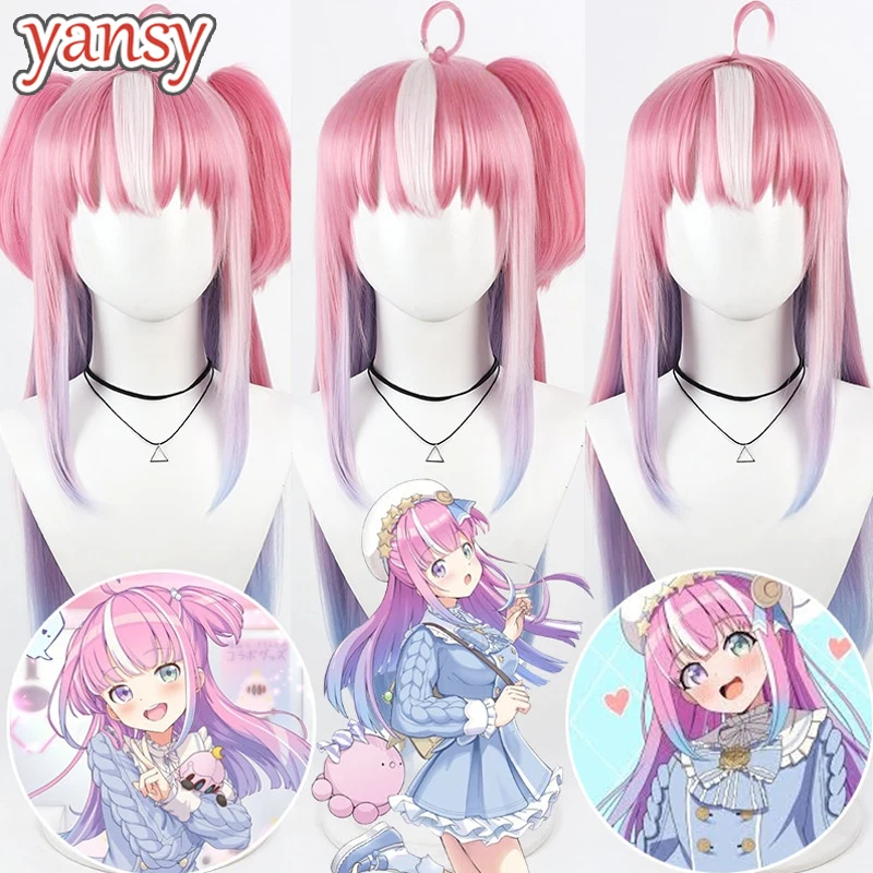 yansywig-人工毛-女神所るな-コスプレウィッグ-バーチャル-youtuber-女神所るな-100-センチメートルロングピンク混合ブルーウィッグ耐熱