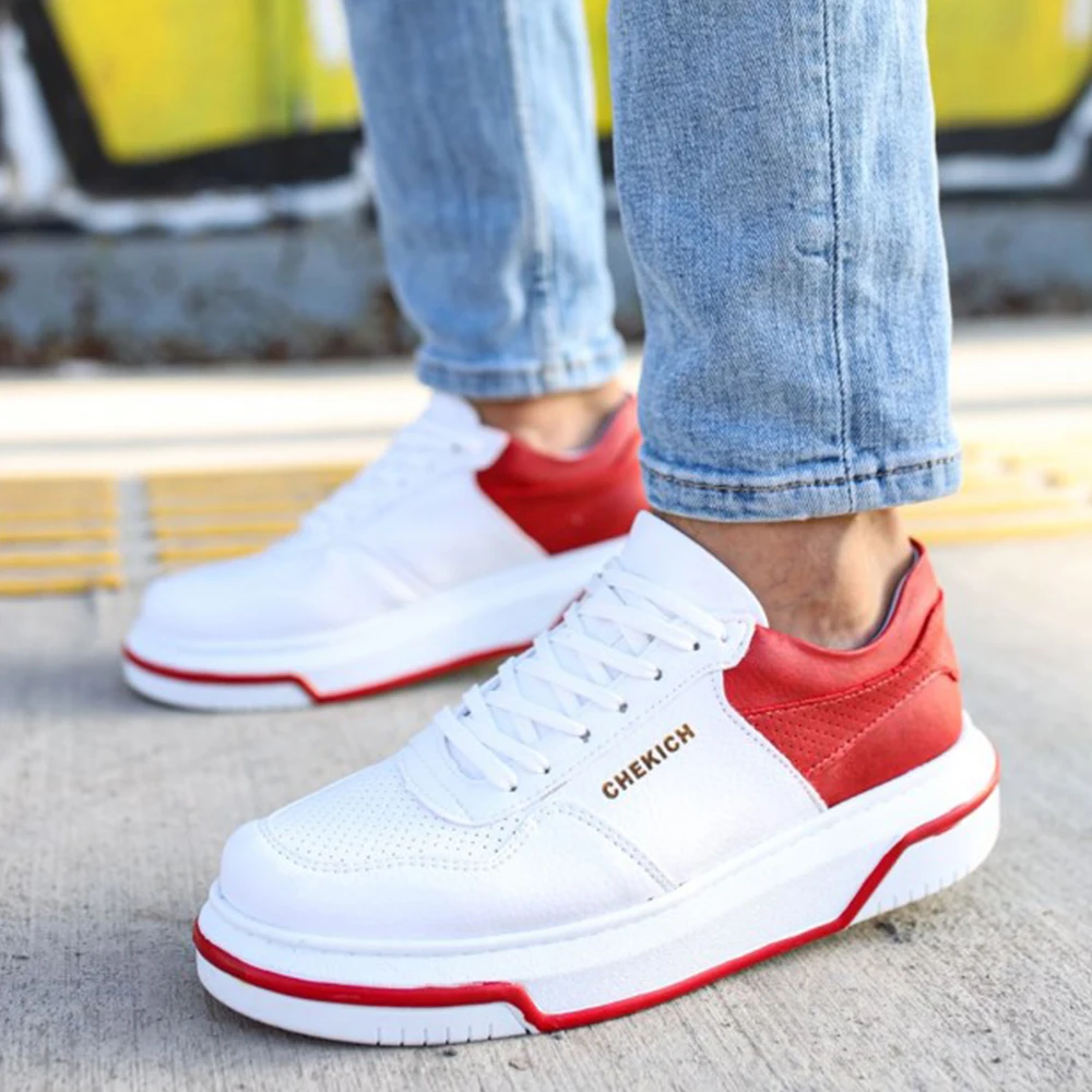 FOH Store WHITE RED Artificial Leather Sneakers Women Men Summer Spring Sport Unisex Lightweight Mixed Color Casual Running Daily Footwear Orthopedic Walking Breathable Futsal Air Lighted Weight 2023 Fashion 075