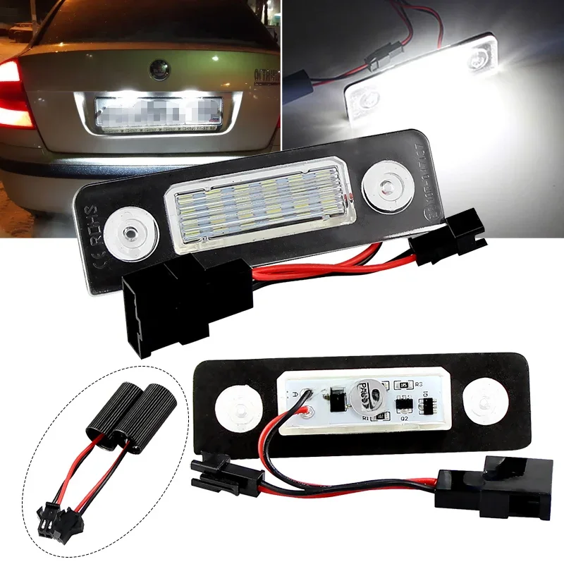 2X Białe bezbłędne oświetlenie tablicy rejestracyjnej LED Canbus dla Skoda Octavia MKII 1Z A5 09-13 Roomster 5J 06-10 Tylne lampy znacznikowe — zdjęcie 2