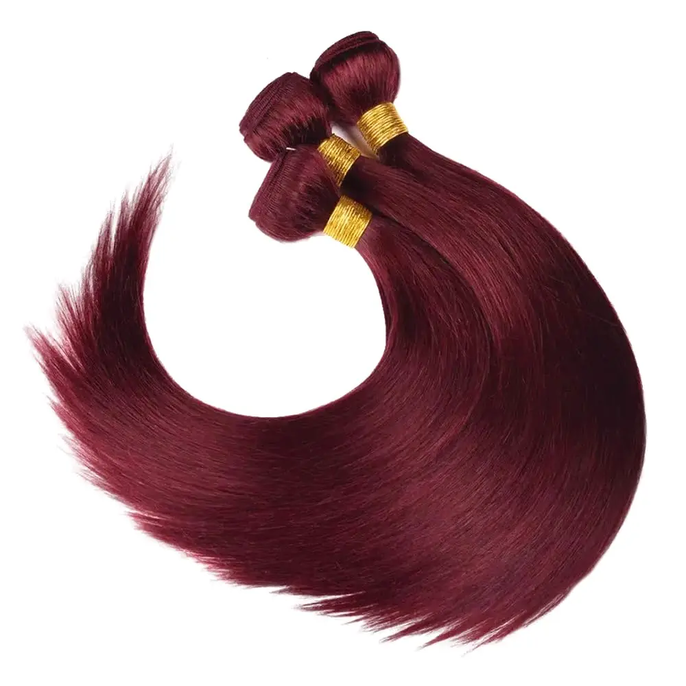 99J Bundel Rambut Manusia Burgundy Lurus Bundel Rambut Manusia Warna Merah Rambut Brasil 1/3 Bundel Ekstensi Rambut Virgin Remy 100G