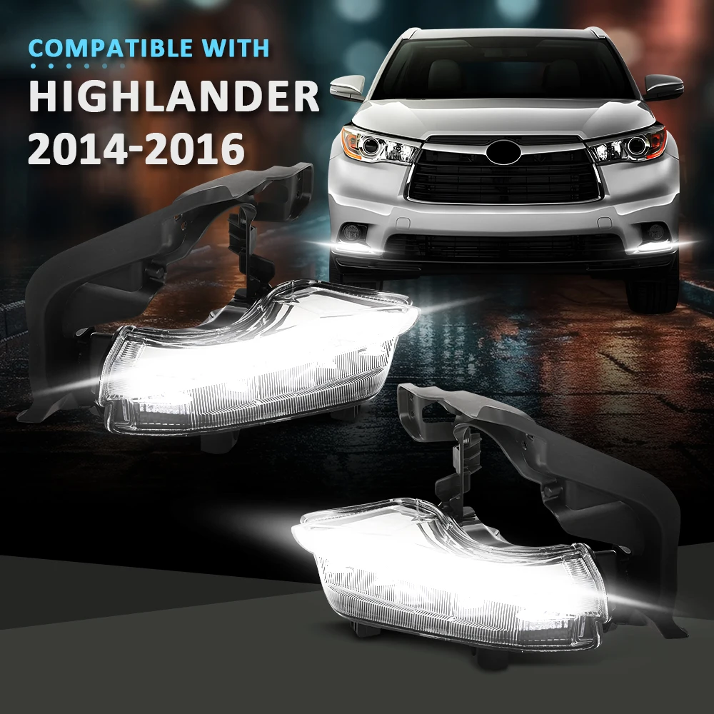 

Car 12V Led Drl Daytime Running Driving Fog Light Lamp Fit for 2014 2015 2016 Toyota Highlander 814300E020, 814400E020 Waterproof