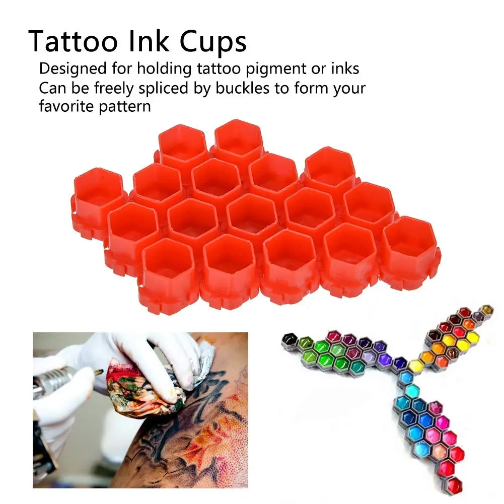 200pcs Plastic Disposable Microblading Tattoo Ink Cups Permanent Makeup Pigment Mixed Colors Hive Honeycomb Shape New Ink Cup