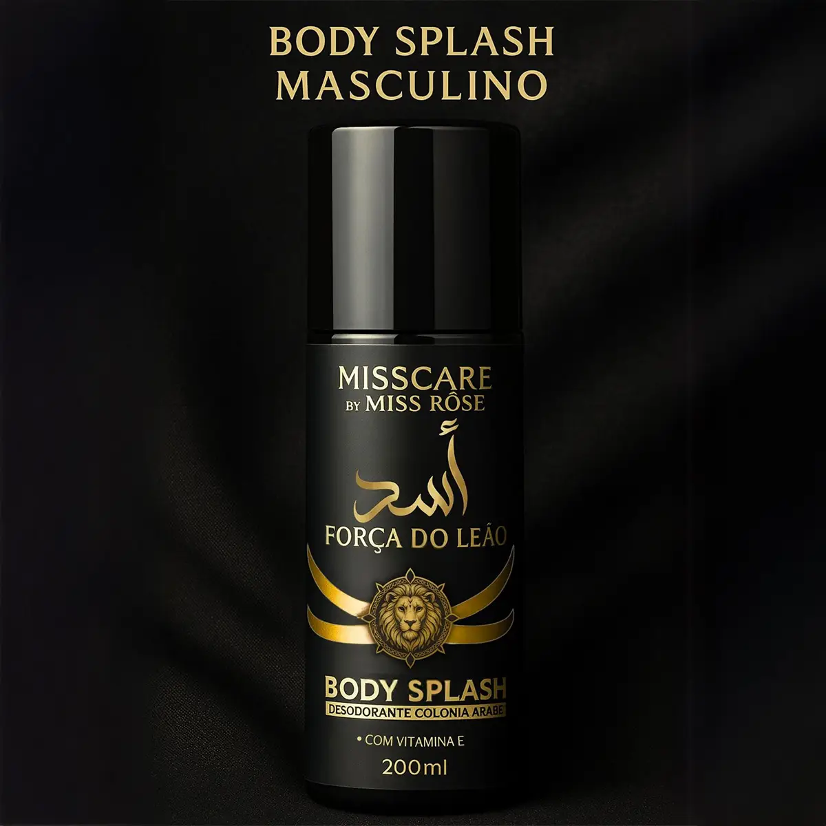 Body Splash Masculino Força do Leão 200ml – Miss Care by Miss Rôse · Desodorante com Vitamina E · Inspiração Árabe Asad