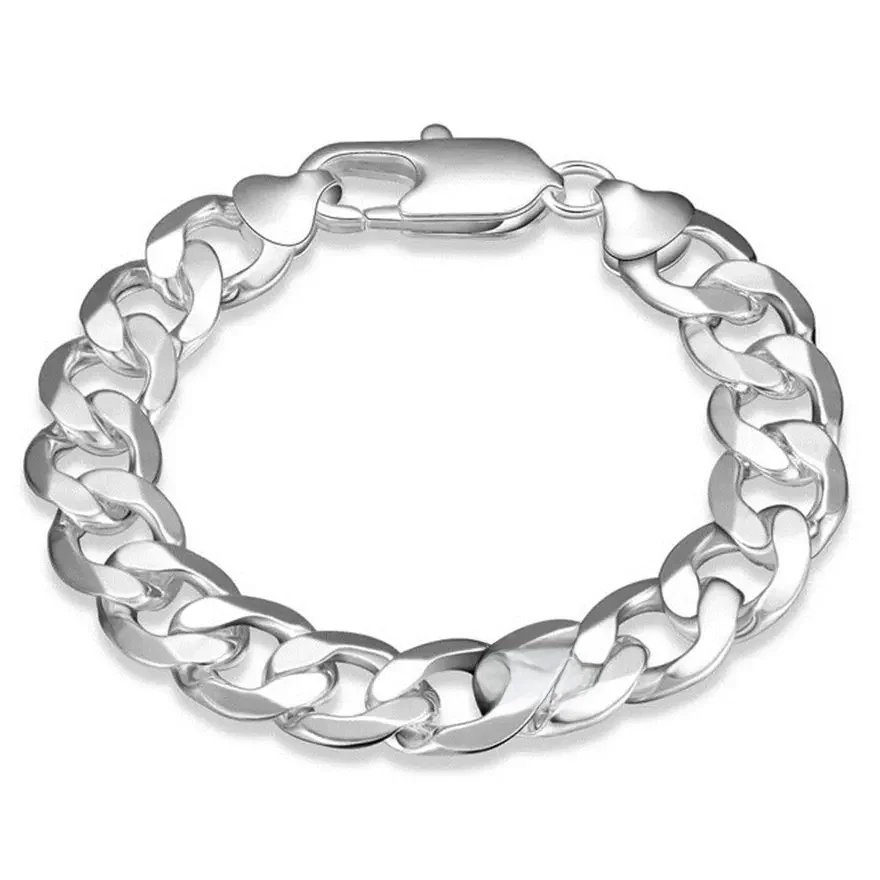 Männer Armbänder 12mm Curb Kubanischen Kette 925 Sterling Silber Luxus Mode Schmuck Männlichen