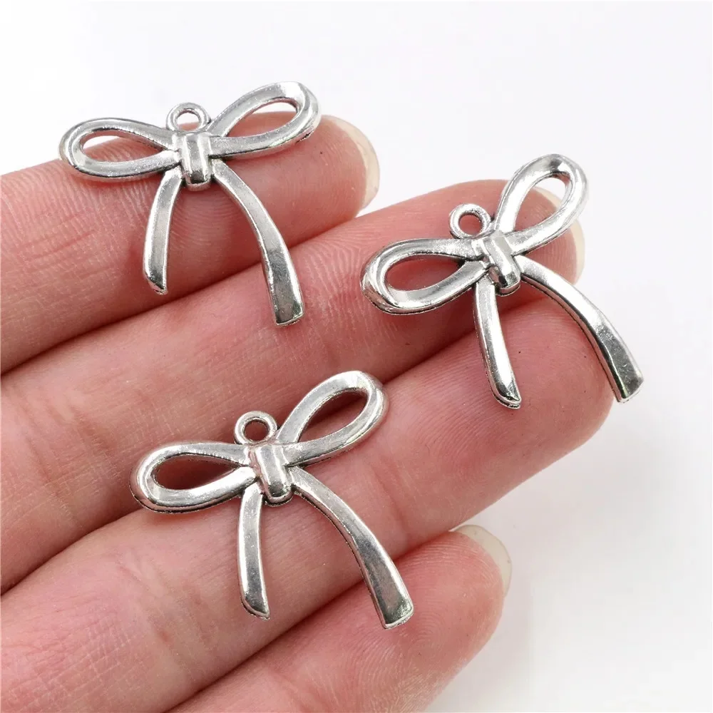 25x24mm 15 sztuk Antique Silver Plated łuk krawat ręcznie Charms wisiorek: DIY dla bransoletki necklace-Q2-18 — zdjęcie 2
