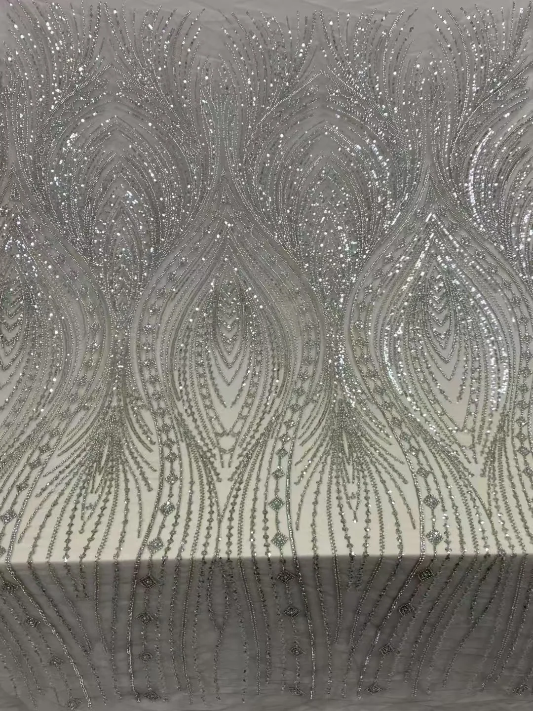 

Beaded Sequin Lace Fabric European Flowing Chain Design Elegant Luxurious Evening Dress Gown 2025 High Quality Bead Sequin Lace