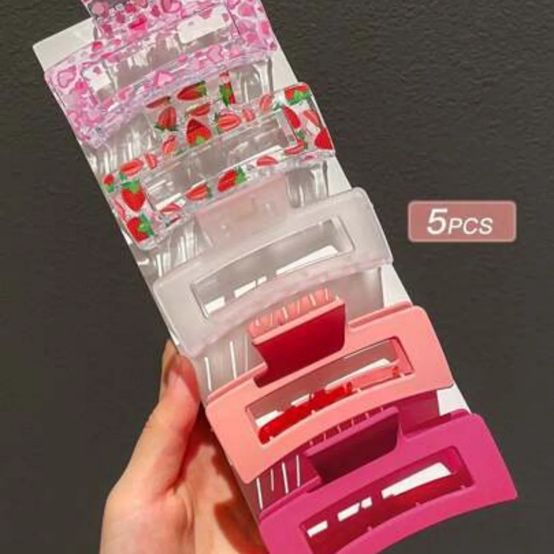 

Летние заколки с милым сердечком и квадратными когтями акулы, набор из 5 шт., термостойкие заколки для волос для женщин и девочек, аксессуары для волос