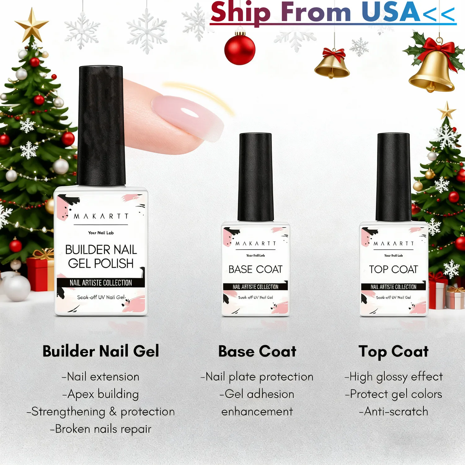 3 قطعة جل أظافر منشئ مع طقم معطف علوي أساسي-طلاء أظافر جل شفاف من Makartt لا يمسح مستلزمات تمديد الأظافر اللامعة #1