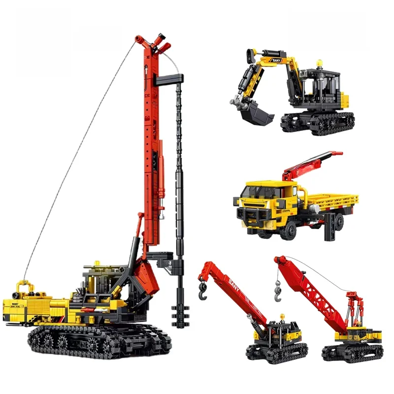 4in1 Roterende Boren Rigs Bouwstenen Kit Stad Bouwtechniek Voertuig Graafmachine Kraanwagen Bakstenen Kinderen Speelgoed Geschenken - afbeelding 2